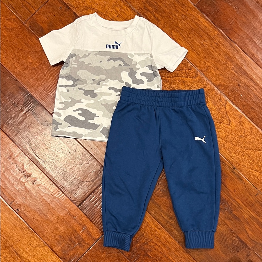 Puma Kids Navy Blue Joggers and Shirt